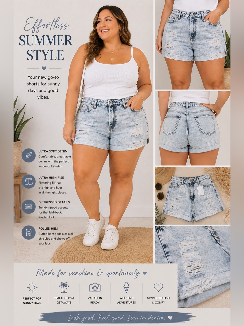 KanCan Monty Ultra High Rise Bleach Washed Shorts 1XL